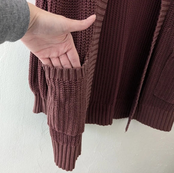 Aerie Burgundy Chunky Knit Oversized Open Front Cardigan Sweater Size XS/S - Picture 4 of 9